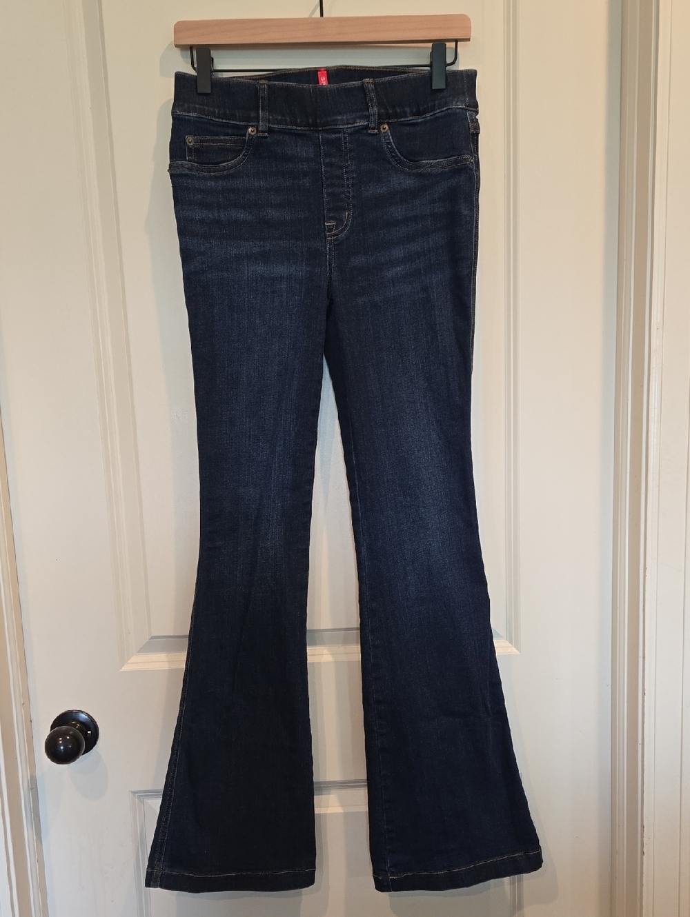 SPANX Dark Blue Pull On Flare Jeans - Stretch Wide Leg